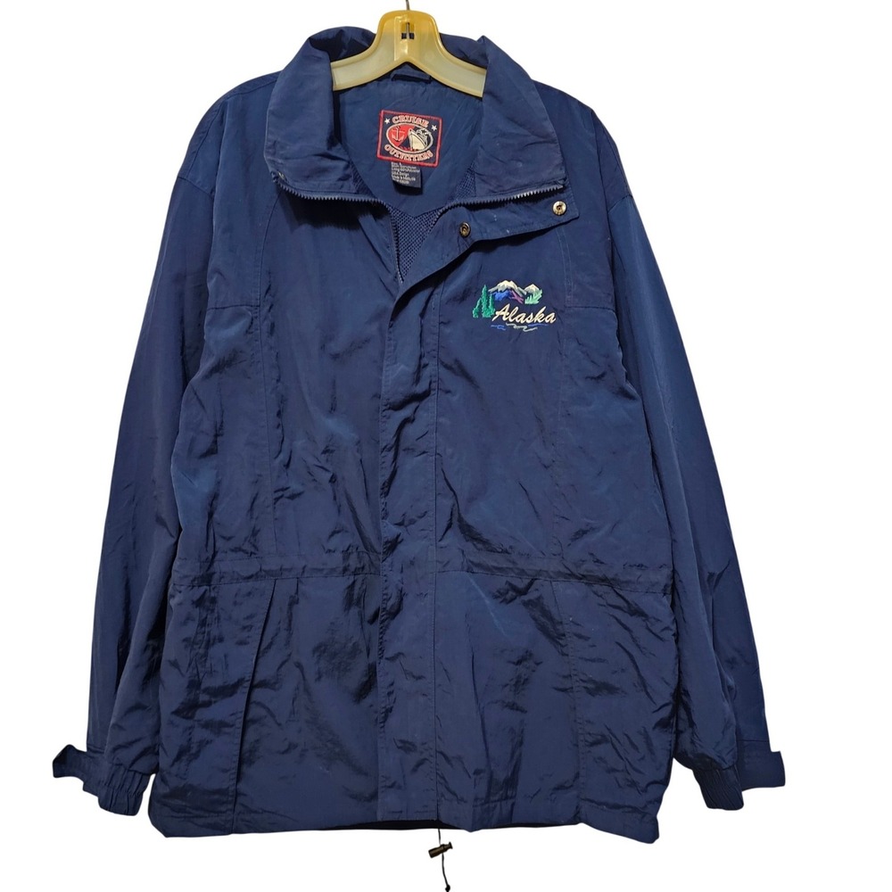 Cruise Outfitters Alaska Mens Large Navy Blue Full Zip Windbreaker Jacket Hooded